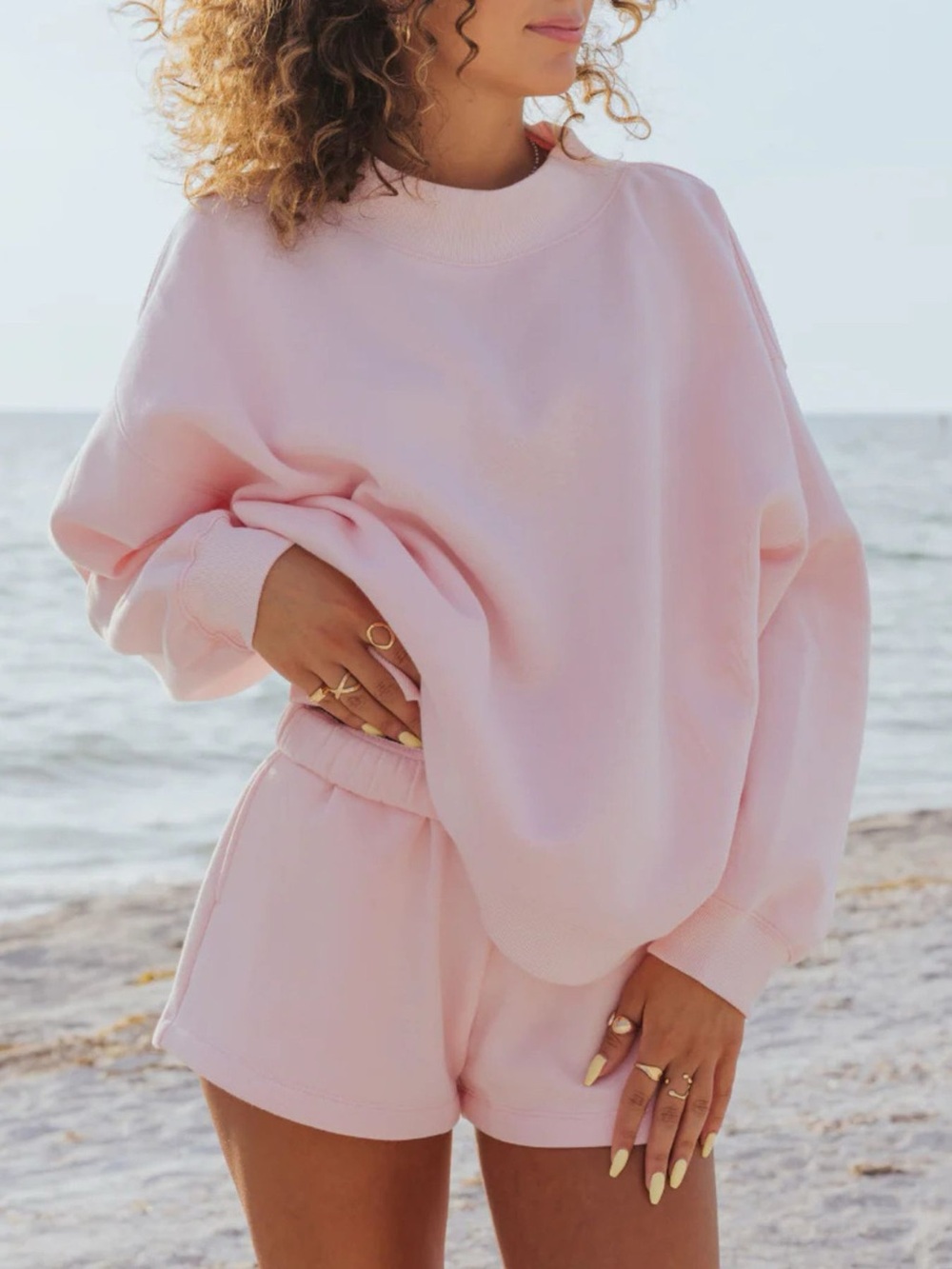 Cozy Pastel Pink Sweatshirt & Shorts Set